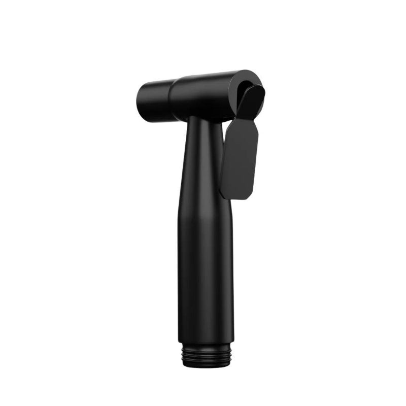 Stainless steel handheld bidet sprayer with trigger handle and flexible metal hose, displayed on a clean white background
