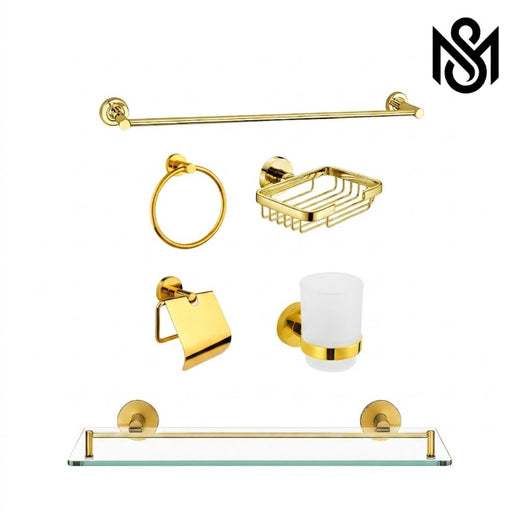 Aluminium 6-Piece Luxury Bathroom Accessories Set | Gold | Stainless Steel
