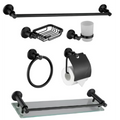bathroom accessories set with towel bar, glass shelf, soap basket, tumbler holder, towel ring and toilet paper holder