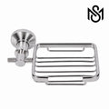 Modern wall-mounted chrome soap dish with open drainage design for bathroom and shower use