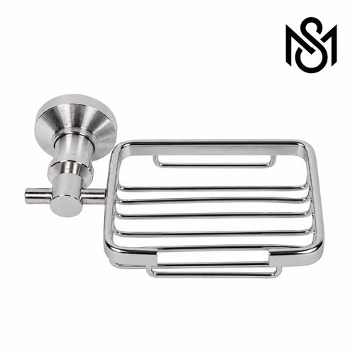 Modern wall-mounted chrome soap dish with open drainage design for bathroom and shower use