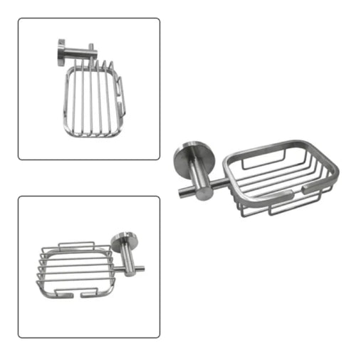 Modern wall-mounted chrome soap dish with open drainage design for bathroom and shower use