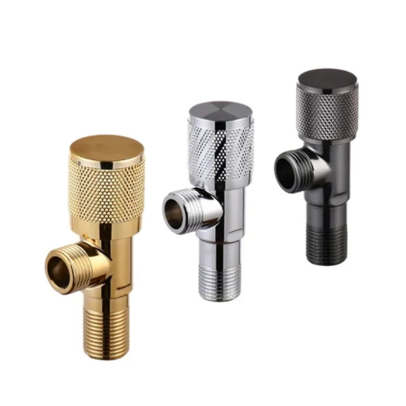 Premium chrome Angle Valve with knurled control and threaded side outlet for bathroom and sanitary plumbing