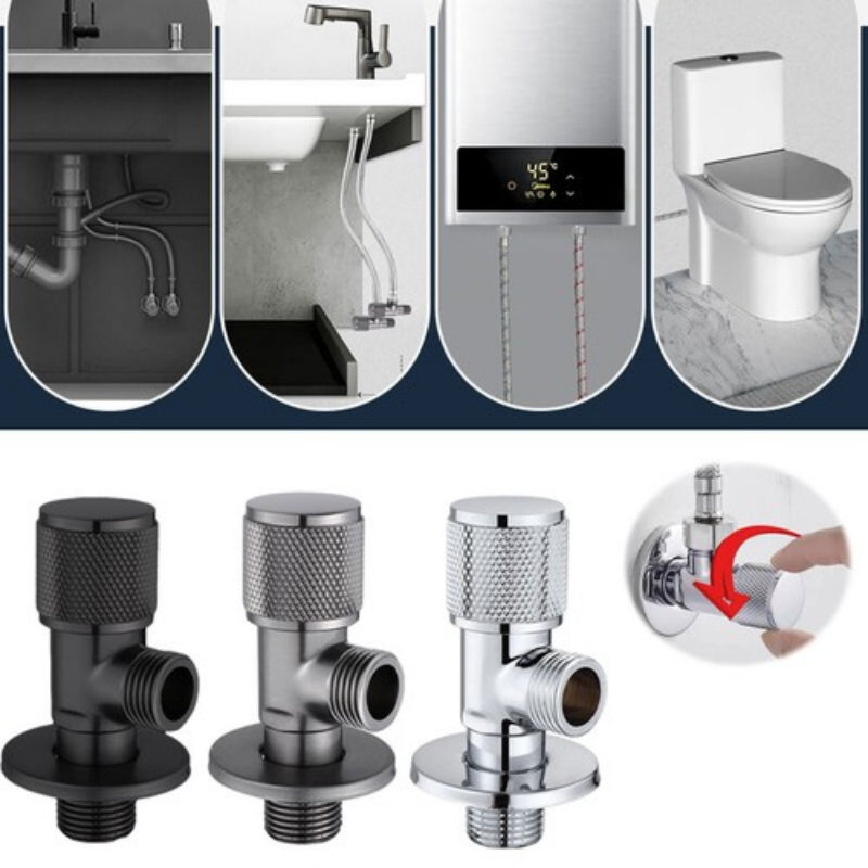 Premium chrome Angle Valve with knurled control and threaded side outlet for bathroom and sanitary plumbing