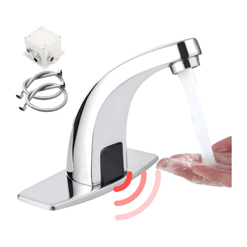 automatic sensor bathroom basin faucet with chrome finish and touchless water operation