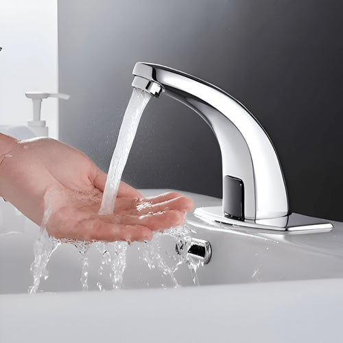 automatic sensor bathroom basin faucet with chrome finish and touchless water operation