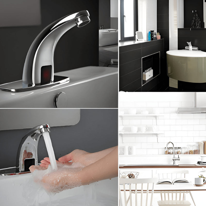 automatic sensor bathroom basin faucet with chrome finish and touchless water operation
