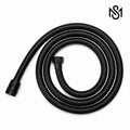 Black flexible corrugated shower hose with threaded connectors for handheld shower