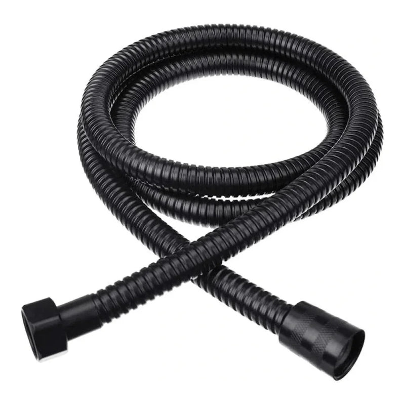 Black flexible corrugated shower hose with threaded connectors for handheld shower
