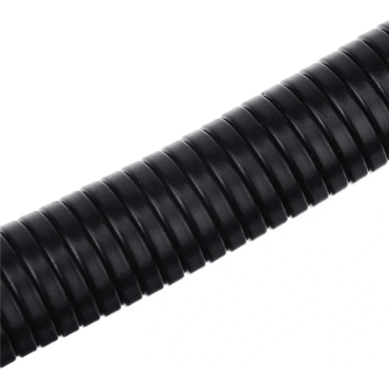 Black flexible corrugated shower hose with threaded connectors for handheld shower