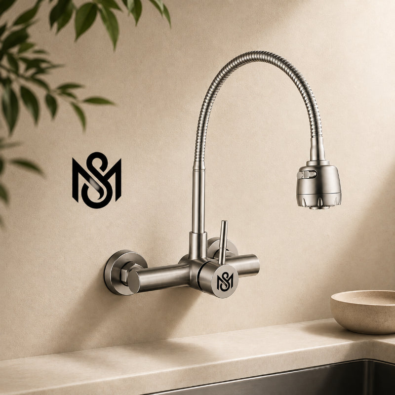 Kitchen Sink Mixer | 360° Movable Shower Neck | Wall Mounted | Pure SUS 304
