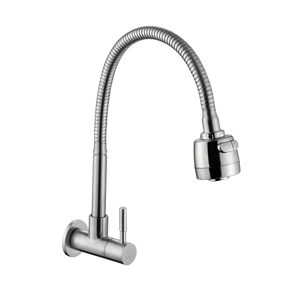 Stainless steel single line two gear 360 degree wall mounted vertical faucet