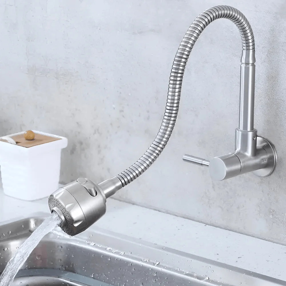 Stainless steel single line two gear 360 degree wall mounted vertical faucet
