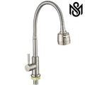 Flexible gooseneck stainless steel kitchen faucet with dual-function sprayer nozzle and single-lever handle