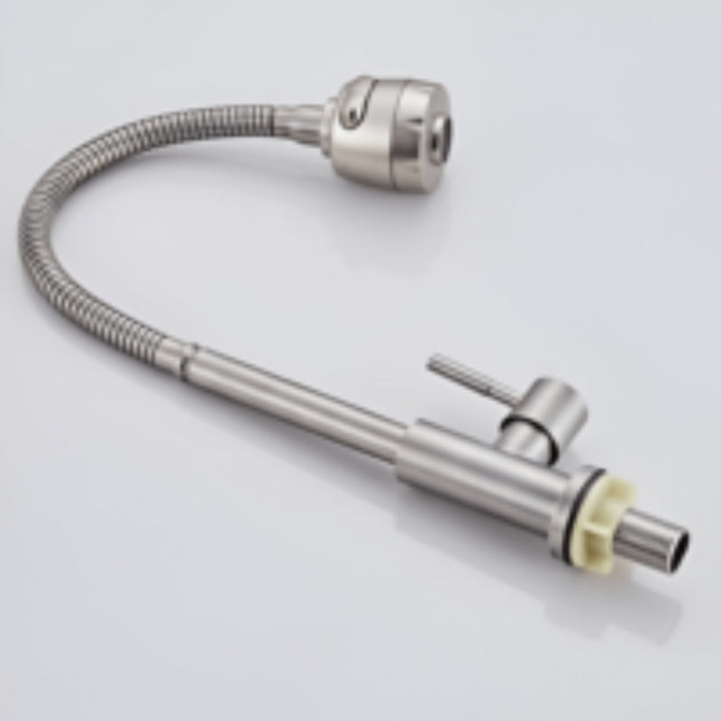 Flexible gooseneck stainless steel kitchen faucet with dual-function sprayer nozzle and single-lever handle