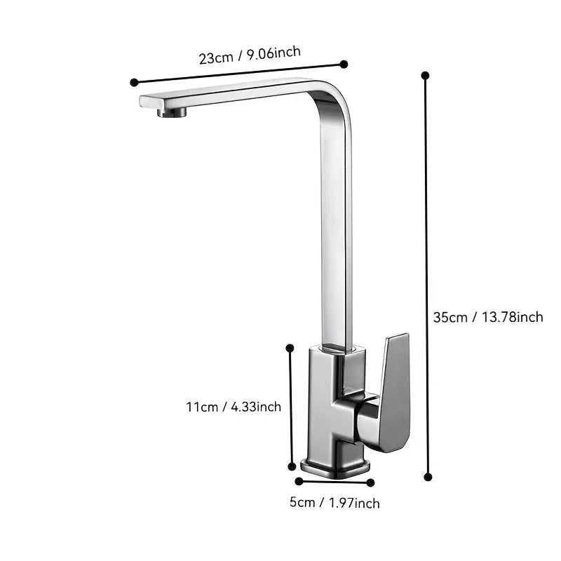 Modern Hot & Cold Mixing Kitchen Faucet with tall square spout and single lever handle.