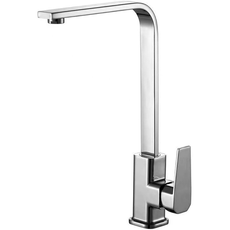 Modern Hot & Cold Mixing Kitchen Faucet with tall square spout and single lever handle.