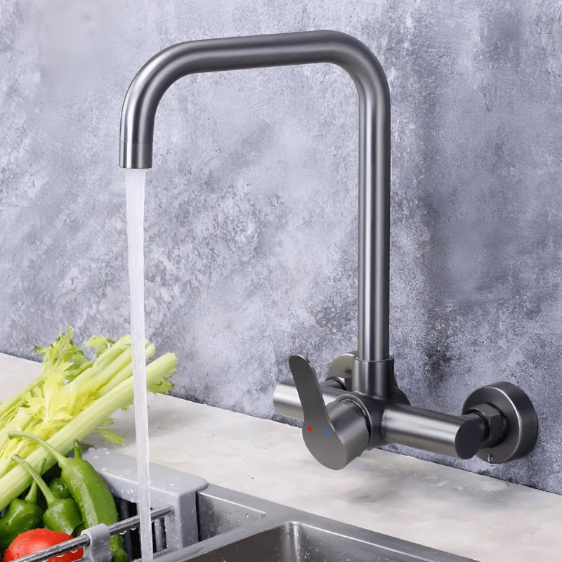 wall mounted Kitchen Sink Mixer with single lever and stainless silver finish
