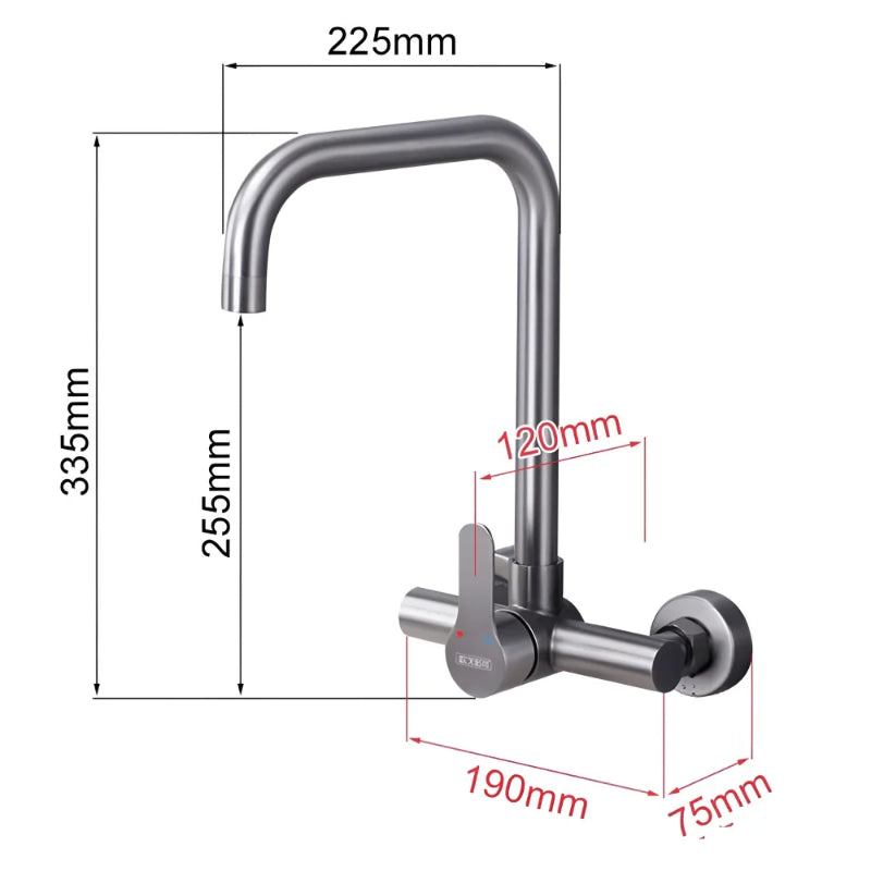 wall mounted Kitchen Sink Mixer with single lever and stainless silver finish