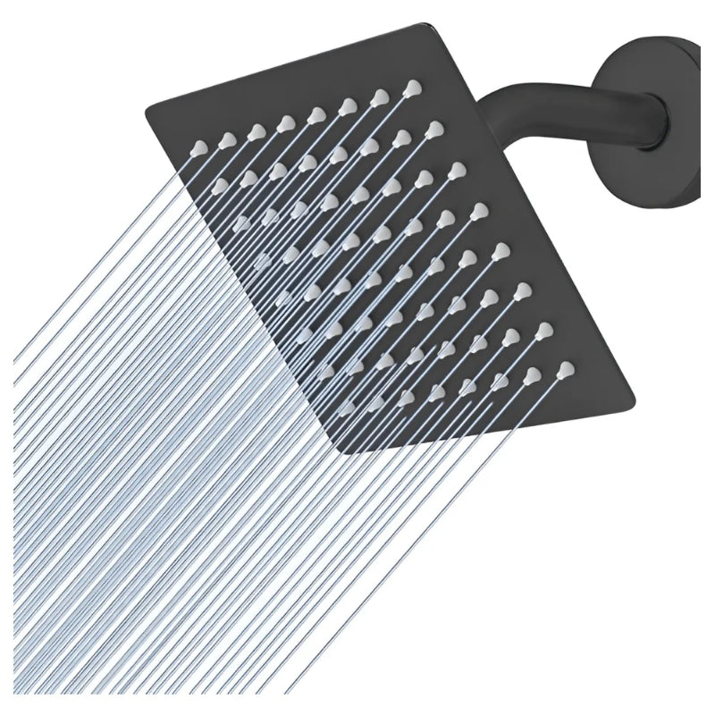 Black square rainfall shower head with multiple spray nozzles