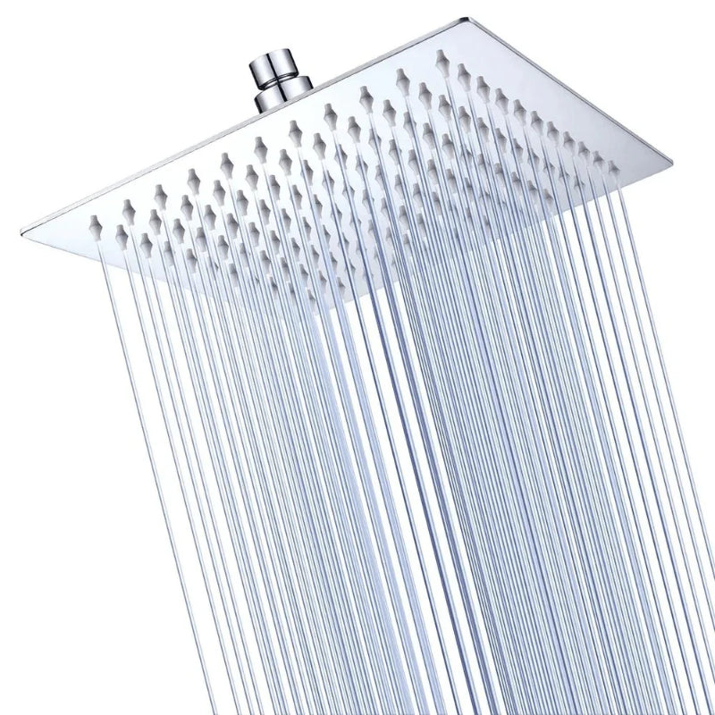 Overhead stainless steel rain shower head with multiple spray nozzles