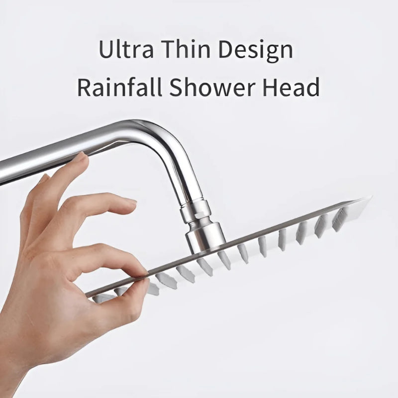 Overhead stainless steel rain shower head with multiple spray nozzles