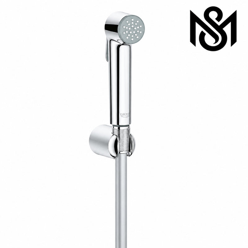 Plastic Muslim Shower Set with wall-mounted holder and multi-hole spray head for bathroom hygiene.