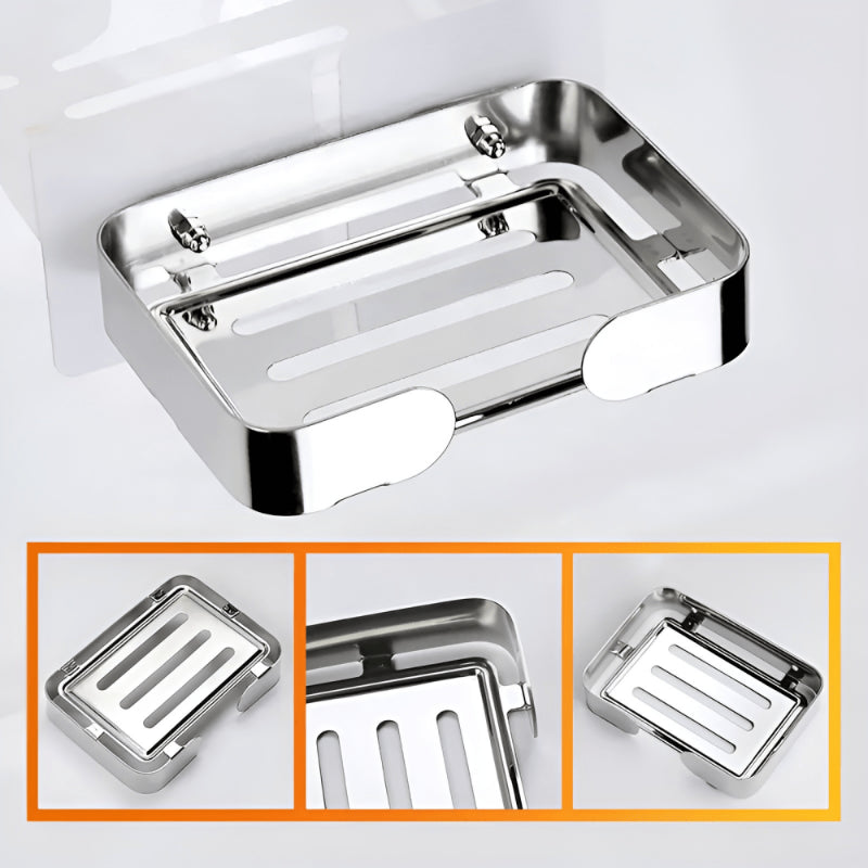 Stainless steel wall-mounted soap dish with drainage slots for modern bathroom use