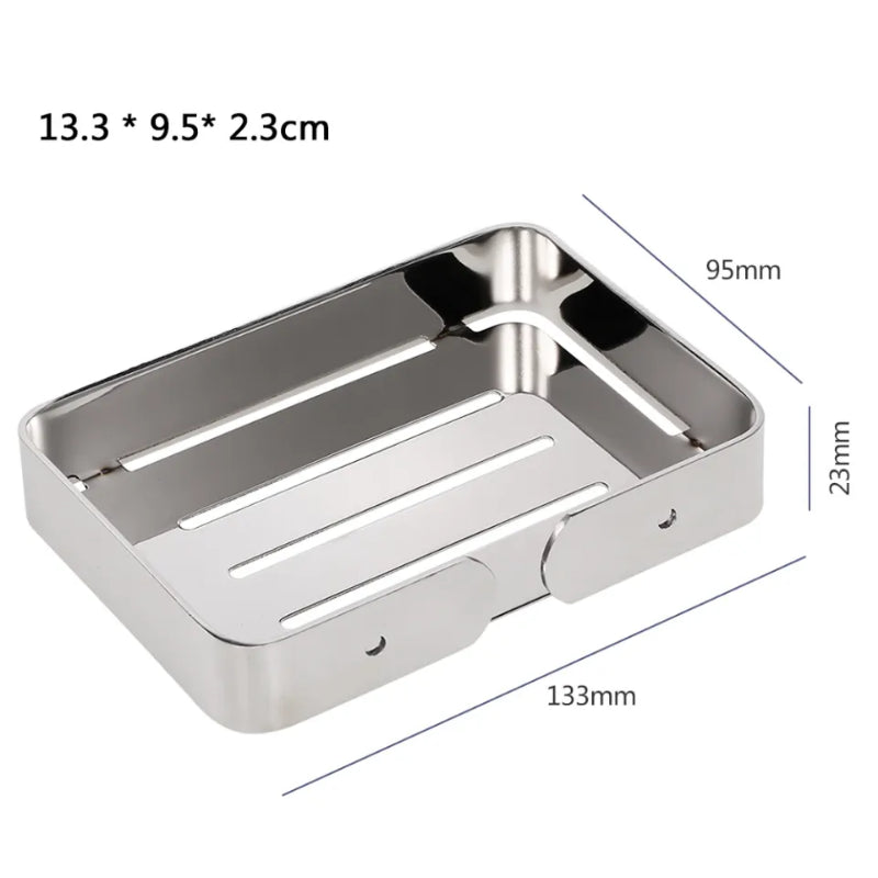 Stainless steel wall-mounted soap dish with drainage slots for modern bathroom use