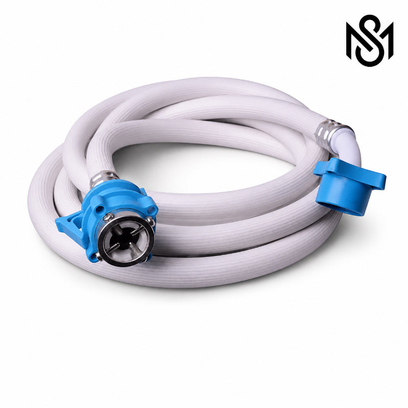 flexible washing machine inlet water hose with blue connector fittings