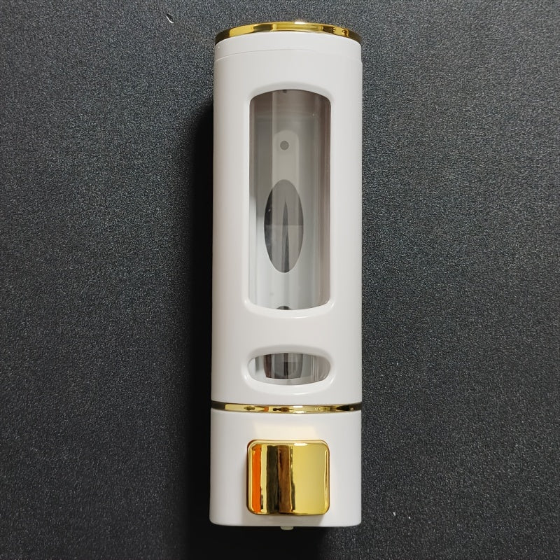 White and gold wall mounted liquid soap dispenser with transparent reservoir