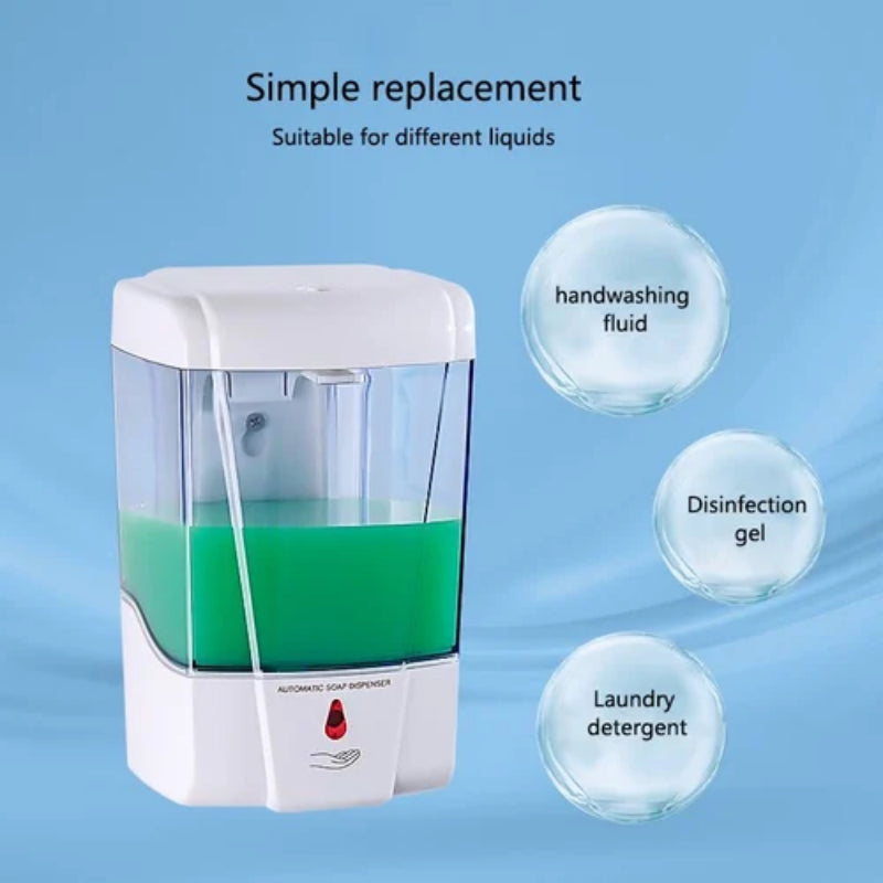 Wall mounted automatic liquid soap dispenser with touchless sensor and transparent refillable soap reservoir