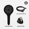 black hand shower set with 1.5 meter metal flexible hose and adjustable wall holder