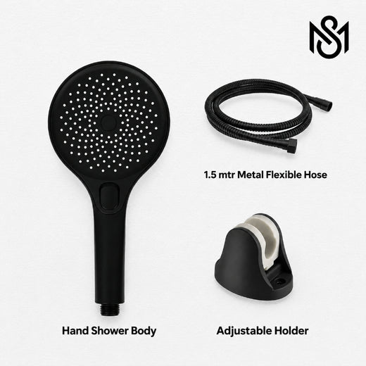 Heavy Duty ABS Push Button Hand Shower Set | Matt Black Finish
