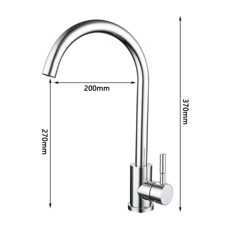 Modern stainless steel gooseneck kitchen faucet with high arc spout and single lever mixer handle