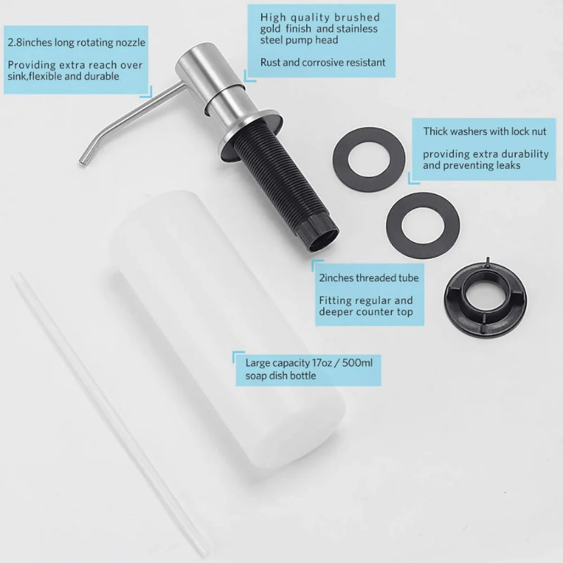 Polished  countertop liquid soap dispenser pump with long spout for bathroom and kitchen sink