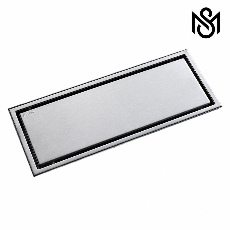 Stainless steel rectangular floor drain with removable cover and circular drainage outlet for bathroom and shower