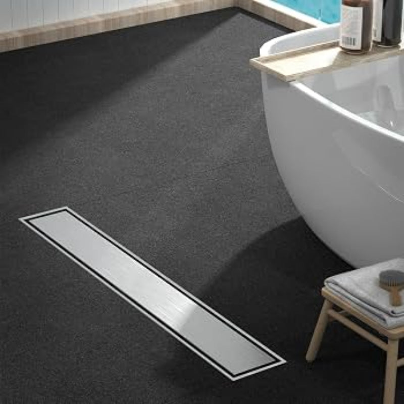 Stainless steel rectangular floor drain with removable cover and circular drainage outlet for bathroom and shower